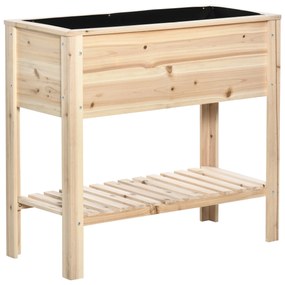 Outsunny Horta Vertical Elevada de Madeira 90x40x81cm Mesa de Cultivo de Jardim com Prateleira Inferior e 2 Orifícios de Drenagem para Cultivos de Plantas Flores Natural