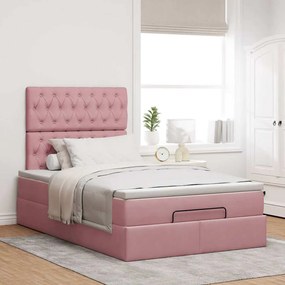 Estrutura de cama otomana com colchões 120x200 cm veludo rosa