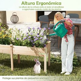 Floreira elevada com separador e 8 orifícios de drenagem para vegetais e flores para jardim ou terraço 184 x 58 x 77 cm Natural