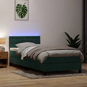 vidaXL Cama box spring c/ colchão e LED 90x220 cm veludo verde-escuro