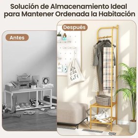 Guarda Roupa de canto 2 em 1  para roupa com gancho superior e 2 prateleiras Economia de espaço 42,5 x 42,5 x 193,5 cm Dourado