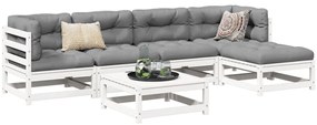 vidaXL 6 pcs conjunto sofás de jardim madeira de pinho maciça branco