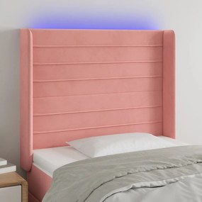 Cabeceira de cama c/ luzes LED veludo 93x16x118/128 cm rosa