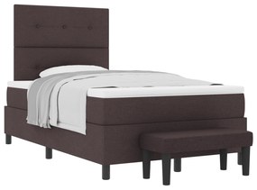 Cama Box Spring com Colchão &amp; Banco Castanho Escuro 120x190 cm Tecido