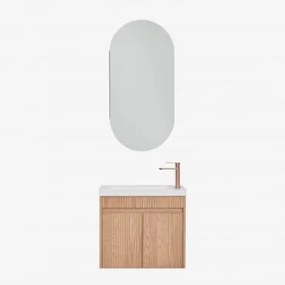 Conjunto De Móvel De Casa De Banho Suspenso Em Madeira Com Lavatório Integrado Narek Castanho Fresno & Ovalado Com Armazenamento 45x90 Cm - Sklum
