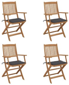 vidaXL Cadeiras de jardim dobráveis c/ almofadões 4 pcs acácia maciça