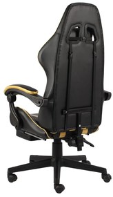 Cadeira estilo corrida c/ apoio pés couro artif. preto/dourado