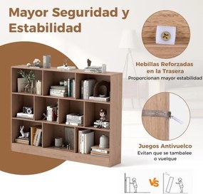 Estante de 10 cubos com 3 níveis Organizador de arrumação Estante anti-queda 140 cm para sala de estar Quarto Natural