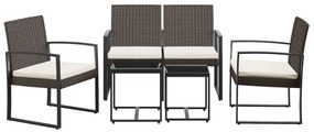 5 pcs conjunto jantar p/ jardim c/ almofadões vime PP castanho