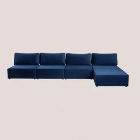 Sofá Modular de 4 Peças com Puff de Veludo Kata Azul - Sklum
