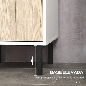 Coluna Casa de Banho Armário Alto Auxiliar de Casa de Banho com 2 Portas e 6 Prateleiras para Duche Estilo Moderno 30x31,5x169cm Branco e Carvalho