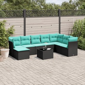 vidaXL 9 pcs conjunto de sofás p/ jardim c/ almofadões vime PE preto