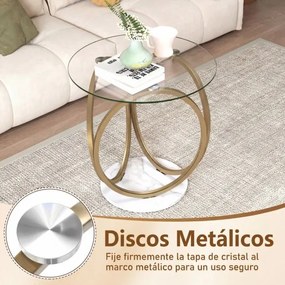 Mesa de centro redonda 60x60x61,5 cm moderna em vidro temperado com estrutura metálica em forma de anel  para sala de estar, escritório, casa e espaço