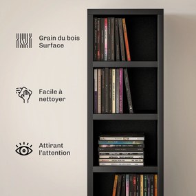 Organizador para CD e DVD com 12 compartimentos, capacidade máxima de 204 CD, 21 x 20 x 175 cm, preto