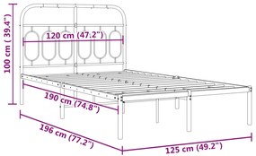 Estrutura de cama com cabeceira 120x190 cm metal preto