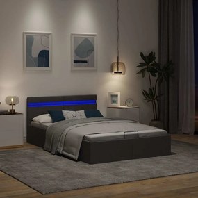 Cama hidráulica c/ arrumação LED 120x200cm tecido cinza-escuro