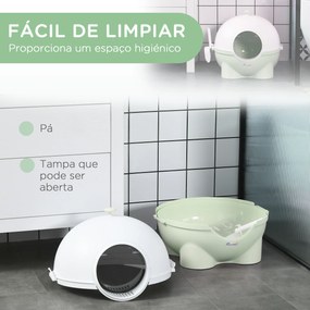 Caixa de Areia para Gatos Fechada Desmontável de Plástico com Pá Carga Máxima 4 kg 53x51x48 cm Verde Claro e Branco