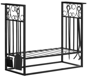 Suporte para Lenhas 75x30x60cm Porta Lenha com Desenho Vintage com 4 F