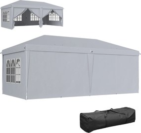 Tenda dobrável tipo barnum pop-up 6 x 3 x 2,7 m, 4 paredes laterais amovíveis, 4 janelas, saco de transporte cinzento claro