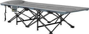 Cama Dobrável de Campismo Praia com Apoio de Cabeça e Bolso Lateral Suporta até 150 kg 187x67x37 cm  Cinzento
