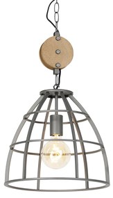 Candeeiro de suspensão industrial cinzento escuro com madeira 34 cm - Arthur Industrial