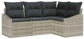 Conjunto de sofá de jardim com 4 peças e almofadas cinza claro em ratt