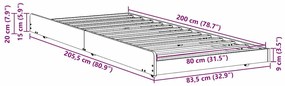 Estrutura de Cama Castanho Encerado Madeira Maciça 80 x 200 cm
