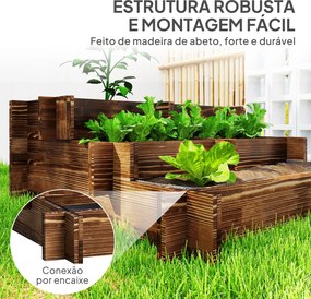 Caixa de Plantio de Madeira de 3 Níveis com Malha Geotextil para Cultivos de Plantas Flores Exterior 93x93x35 cm Carbonizado