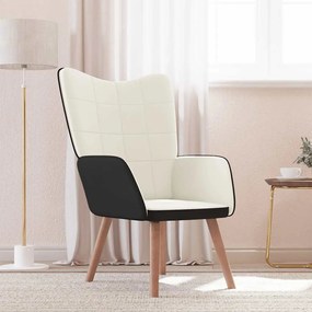 vidaXL Cadeira de descanso PVC e veludo branco nata