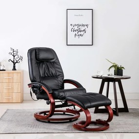 vidaXL Cadeira massagens reclinável + apoio pés couro artificial preto