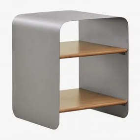 Mesa De Cabeceira 40x40 Cm Em Madeira De Manga E Aço Inoxidável Guren Aço - Sklum
