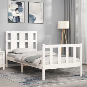 Estrutura de cama com cabeceira 100x200cm madeira maciça branco