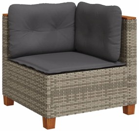 9 pcs conjunto sofás p/ jardim com almofadões vime PE cinzento