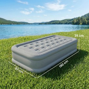 Colchão Insuflável Individual Dobrável com Bomba, Enchimento em 3 Minutos, Esvaziamento em 2 Minutos, Bolsa, Suporta até 200 kg, 190x97x39 cm, Cinzent