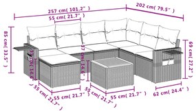 8 pcs conjunto sofás de jardim c/ almofadões vime PE cinzento