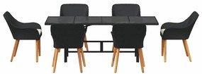 Conjunto de Jantar de 7 Peças Preto de Rattan Sintético