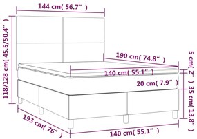 Cama box spring colchão/LED 140x190cm tecido cinza-acastanhado