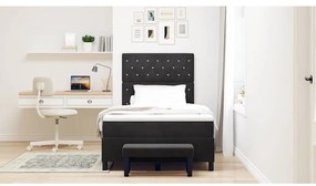 Cama Box Spring com Colchão &amp; Banco Preto 120x190 cm Veludo