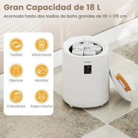 Aquecedor de toalhas para banheiro de 18 L com tela LED e desligamento automático Cesto portátil para toalhas branco