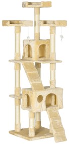 PawHut Árvore Arranhador para Gatos Grande 49x49x173 cm com Múltiplos Níveis Cavernas Brinquedos Suspensos Centro de Atividades de Sisal Bege