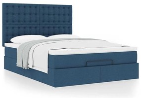 Estrutura de cama otomana com colchão tecido azul 140x200cm