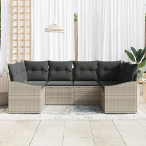Conjunto de Sofá de Jardim de 6 Peças com Almofadas em Cinza Claro de