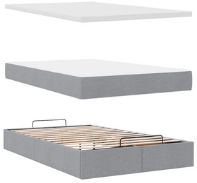 Cama otomana com colchão 120x190 cm tecido cinzento claro