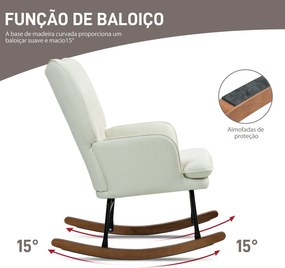 Conjunto de Poltrona Baloiço com Apoio para os Pés Poltrona Relax com Almofada Acolchoada e Anti-Tombo 64x89x90 cm Bege
