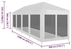 Tenda para festas com 10 paredes laterais em rede 12x3 m