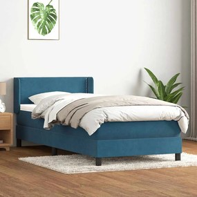 vidaXL Cama com molas/colchão azul-escuro 90x210 cm veludo