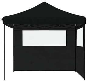 Tenda p/ festas pop-up dobrável com 2 paredes laterais preto