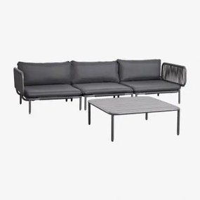 Sofá De Jardim Modular De 3 Peças Com 2 Poltronas De Canto E Mesa De Centro Roubly Cinza Grafito - Sklum