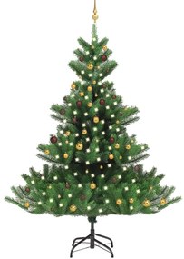 Árvore Natal artif. c/ LEDs/bolas 240 cm abeto caucasiano verde