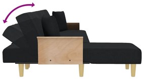 Sofá-cama em forma de L 279x140x70 cm tecido preto